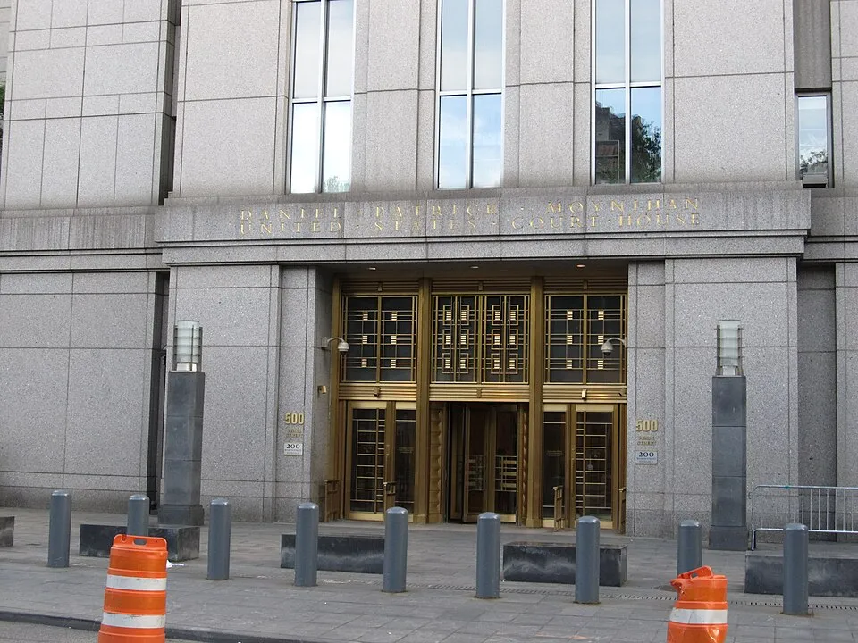 The entrance of the Daniel Patrick Moynihan courthouse in Manhattan, New York