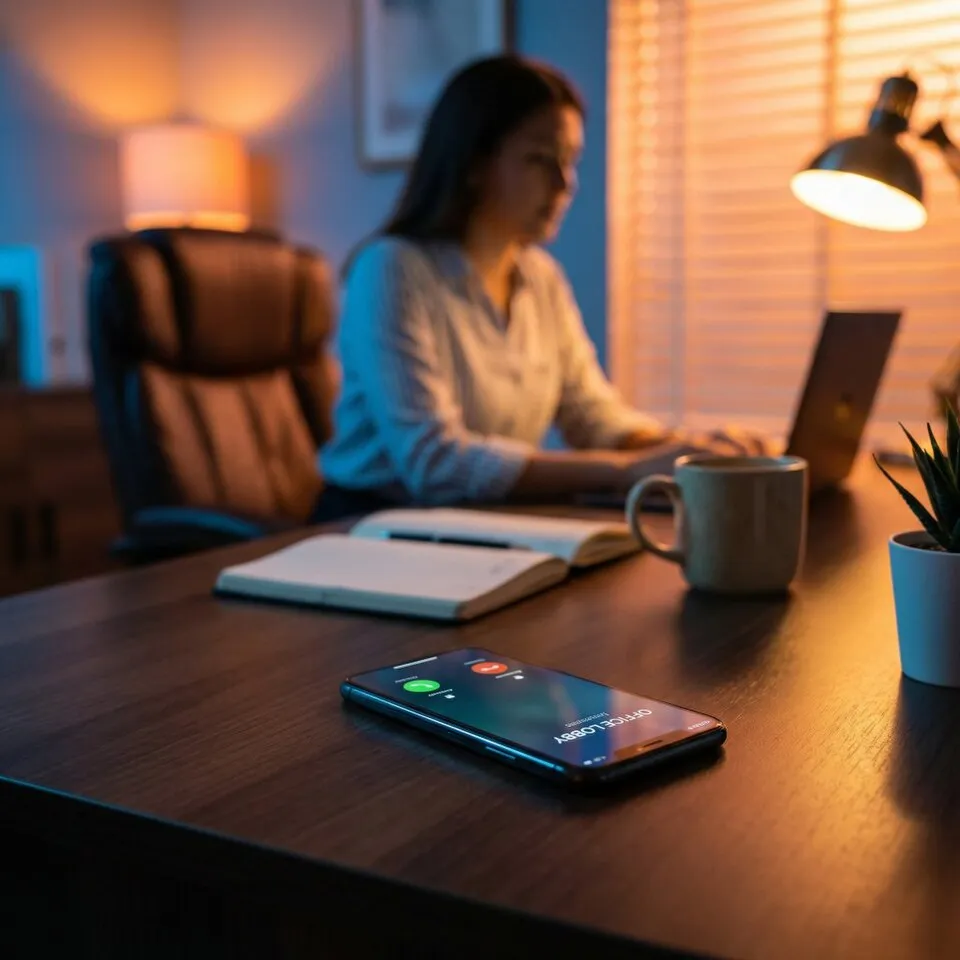 A smartphone on a desk showing an incoming call